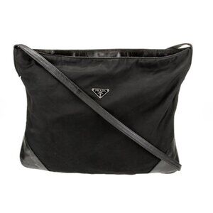 Prada Nylon Crossbody Messenger Bag with Leather Trim